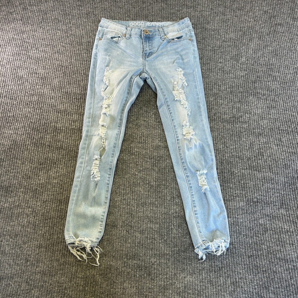 Gogo Jeans Womens Mid Rise Ankle Skinny Distressed Light Wash Denim Size 3/26